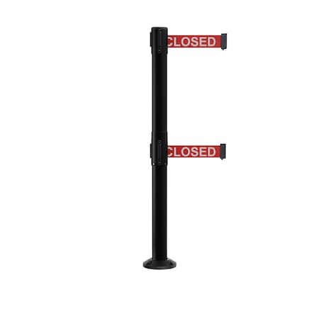 Stanchion Dual Belt Barrier Fixed Base Black Post 7.5ftClose..Belt